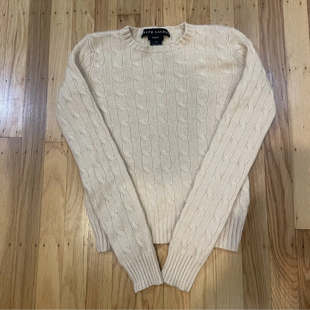 Ralph Lauren 100% Cableknit Cashmere Cream Sweater